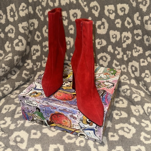 Jeffrey Campbell Lustful Red ❤️ Suede Heeled Booties 😍 New & Never Worn 😍 - Picture 11 of 17